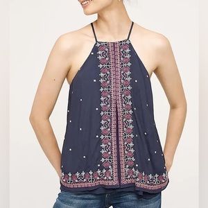 ANTHROPOLOGIE Floreat Midnight Flower Embroidery Swing Tank Blouse- Size 6